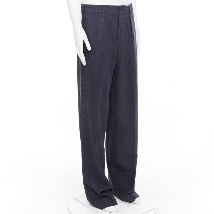YOHJI YAMAMOTO Y's greyish blue wool blend pleated tapered pants JP4 XL
