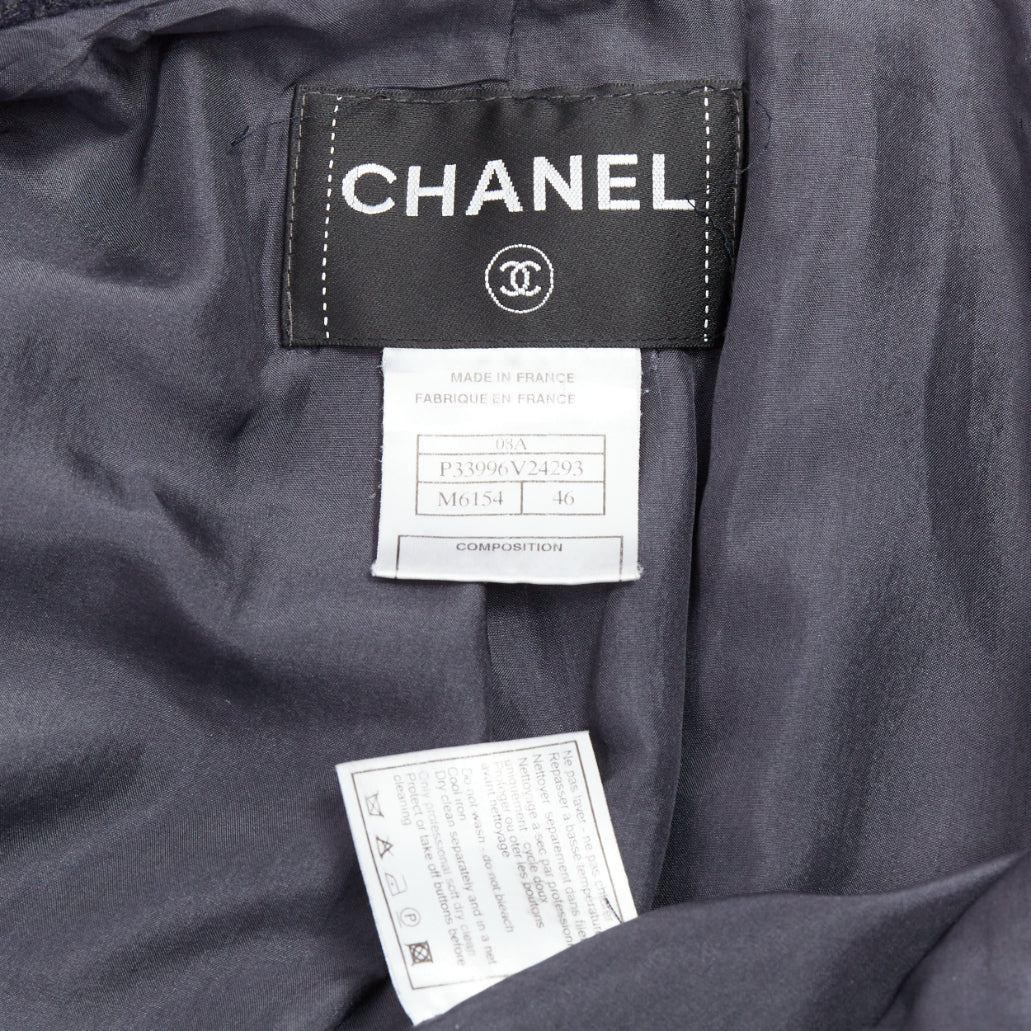 CHANEL Karl Lagerfeld 08A grey navy herringbone tweed long coat FR46 3XL