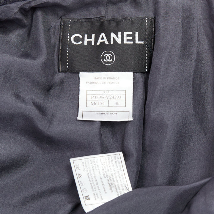 CHANEL Karl Lagerfeld 08A grey navy herringbone tweed long coat FR46 3XL