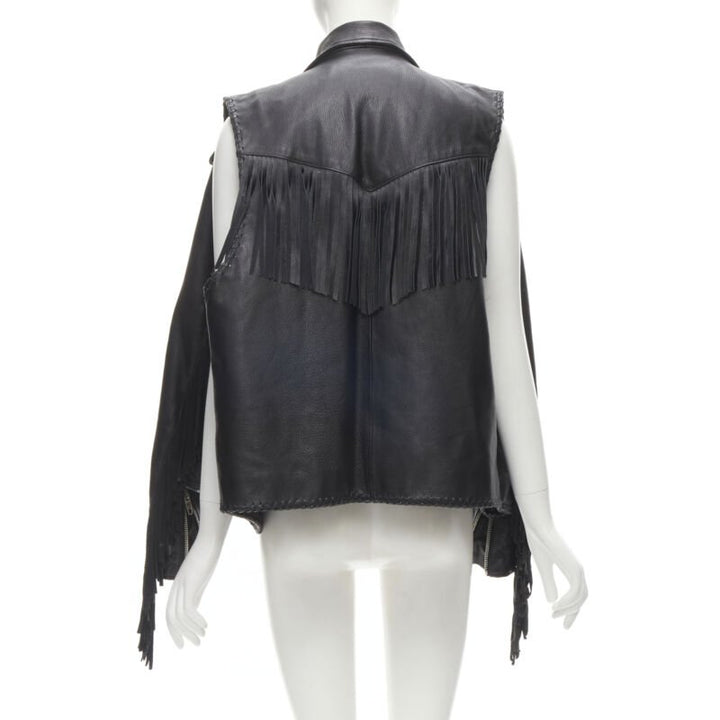 BALENCIAGA  2017 Runway 3-way draped hanging fringed biker jacket FR36 S