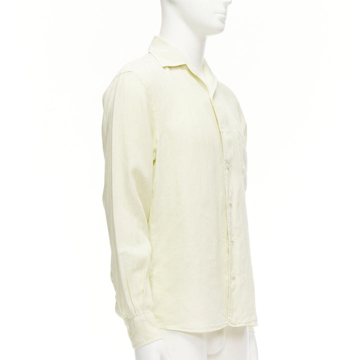 LORO PIANA 100% linen light yellow collared pocketed casual shirt S