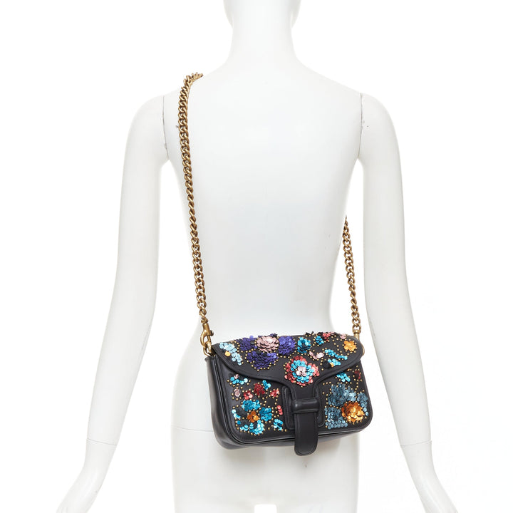 COACH RODARTE Courier multicolour floral applique leather chain crossbody bag