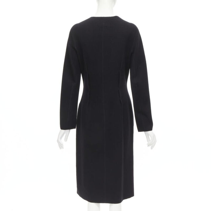 LANVIN Alber Elbaz 2004 black wool pinched darts button front fitted coat FR38 S