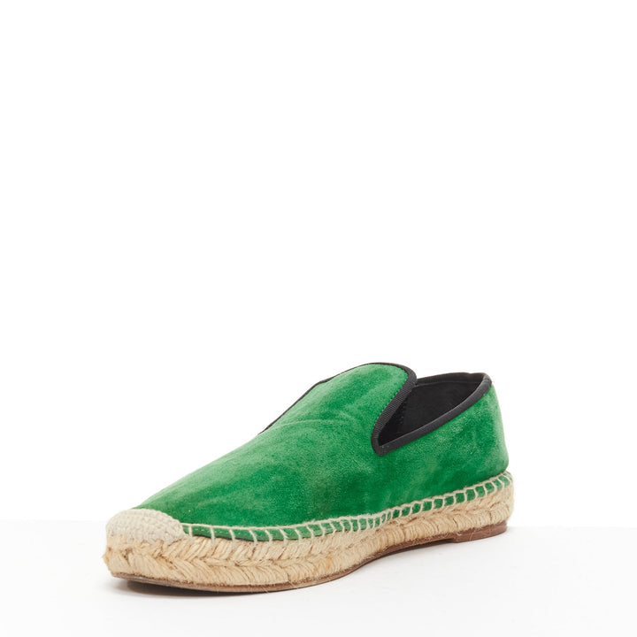 OLD CELINE Phoebe Philo green suede black grosgrain jute espadrilles EU38