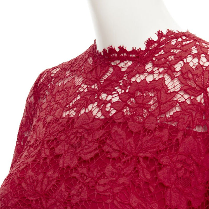 VALENTINO red floral lace knife pleat skirt cocktail dress IT38 XS
