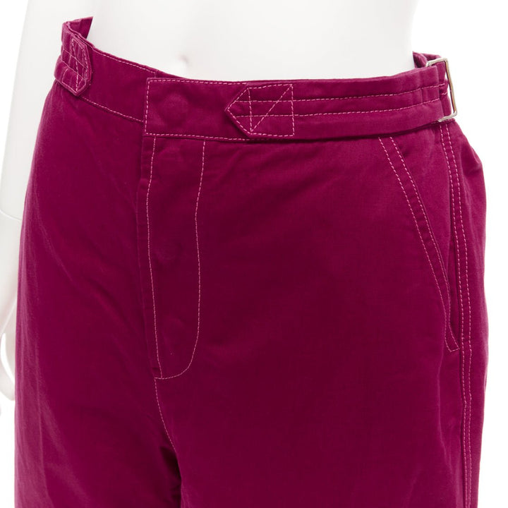 MARNI burgundy cotton linen topstitch belt waist wide leg pants IT38 XS