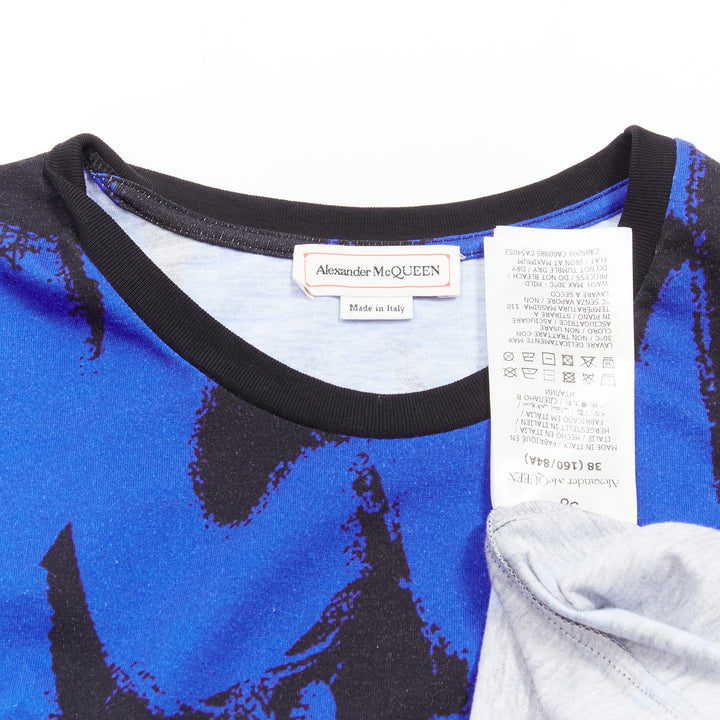 ALEXANDER MCQUEEN 2022 Brush blue black graffiti cotton tshirt IT38 XS