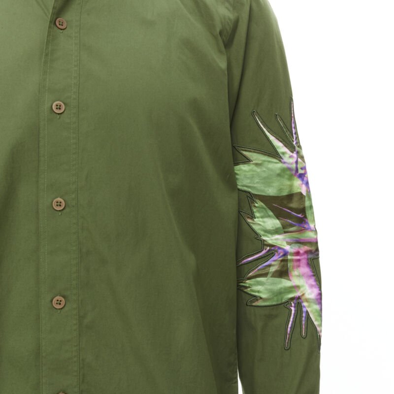 Runway GIVENCHY Tisci 2012 green cotton Birds of Paradise patch sleeve shirt S
