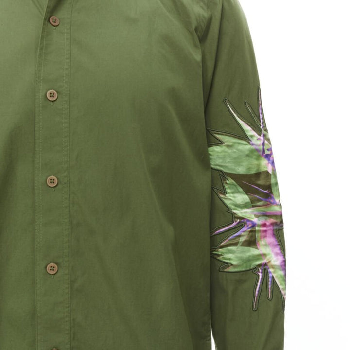 Runway GIVENCHY Tisci 2012 green cotton Birds of Paradise patch sleeve shirt S