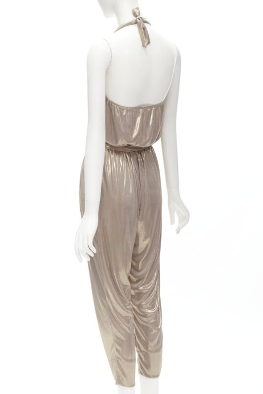 DIANE VON FUSTENBERG Carolette liquid metal gold halter backless jumpsuit S