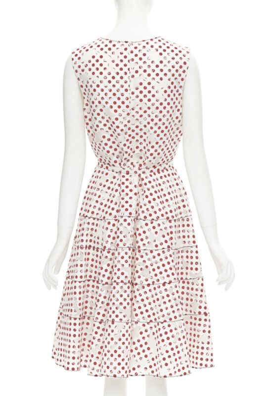 OSCAR DE LA RENTA 2016 white polkadot floral burnt out devore belted dress US2 S