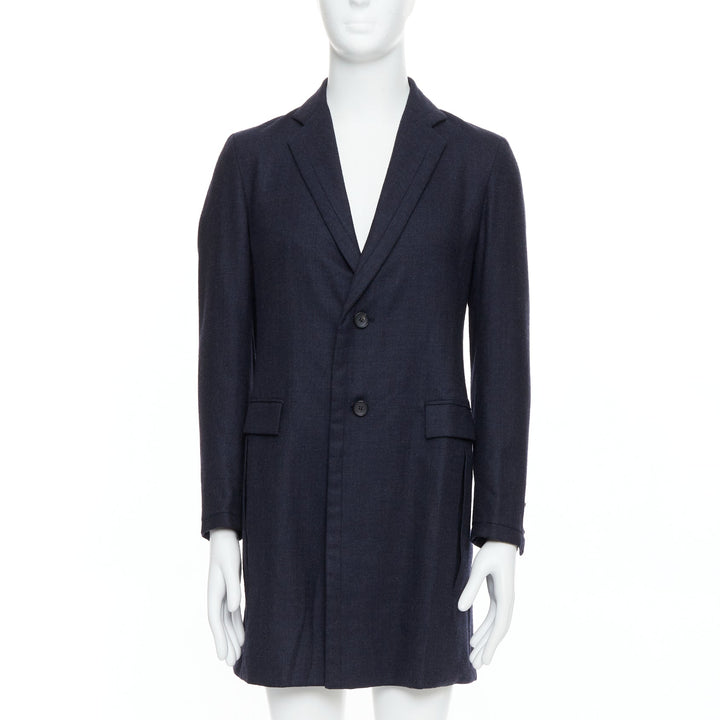 GIULIANO FUJIWARA 100% wool navy panelled lapel long coat IT46 S