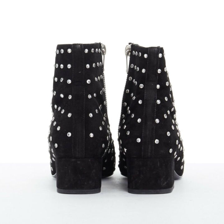 SAINT LAURENT black suede strass crystal embellished ankle boot shoe EU35 US5