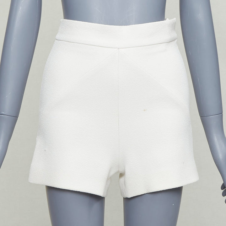 BALENCIAGA 2014 cream diagonal dart pleated back mini shorts FR34 XS