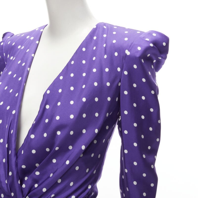 ALEXANDRE VAUTHIER Runway purple polka dot puff shoulder wrapped dress FR34 XS
