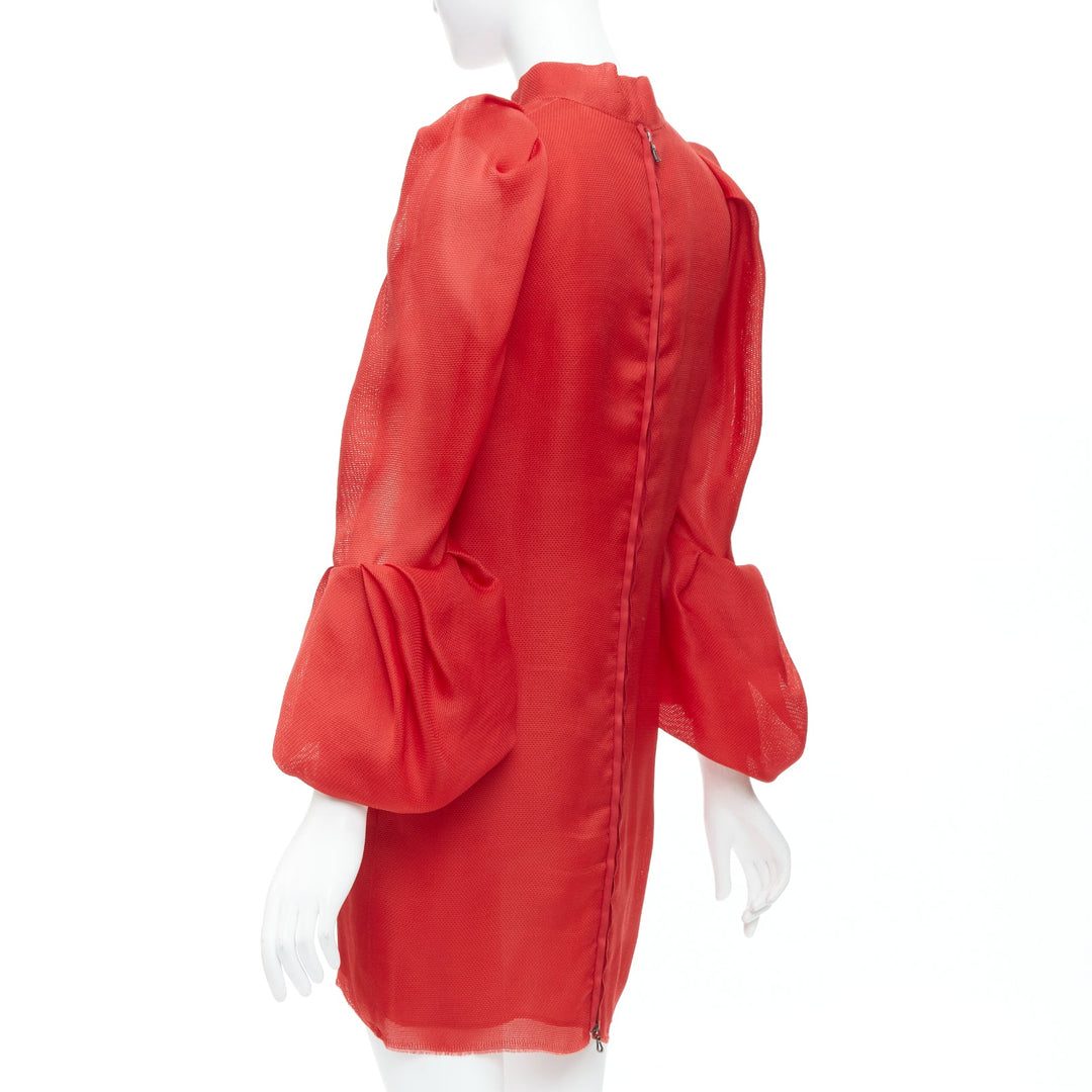 LANVIN 2011 Runway 100% silk red puff sleeve mini dress FR34 XS