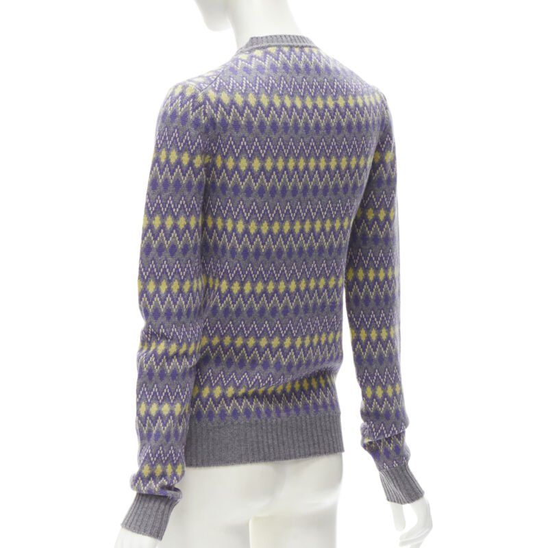 PRADA Sports Logo grey purple argyle knitted sweater S