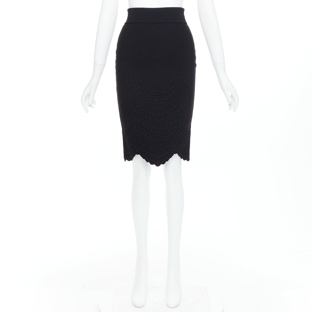 ALEXANDER MCQUEEN black jacquard knit scallop hem pencil skirt XS