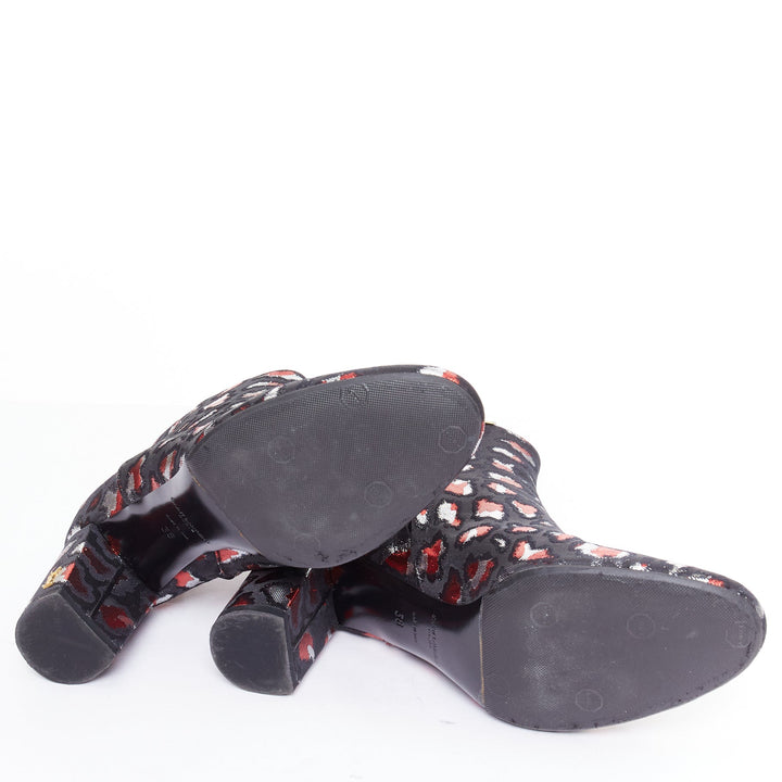 SAINT LAURENT silver red black jacquard YSL gold logo booties EU38