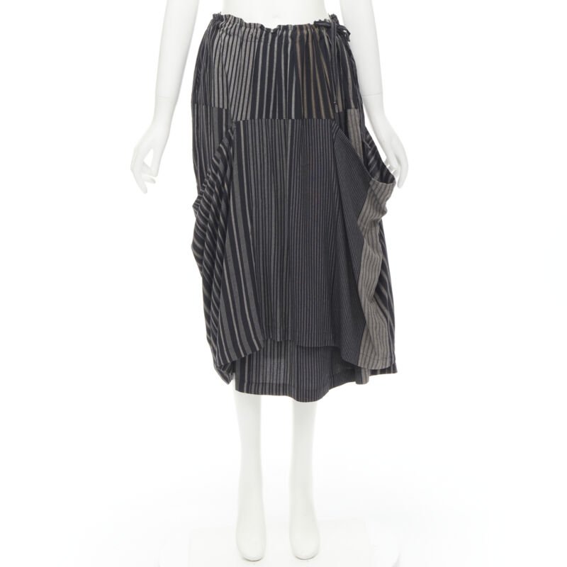 COMME DES GARCONS 1980's Vintage grey stripes deconstructed draped layered skirt