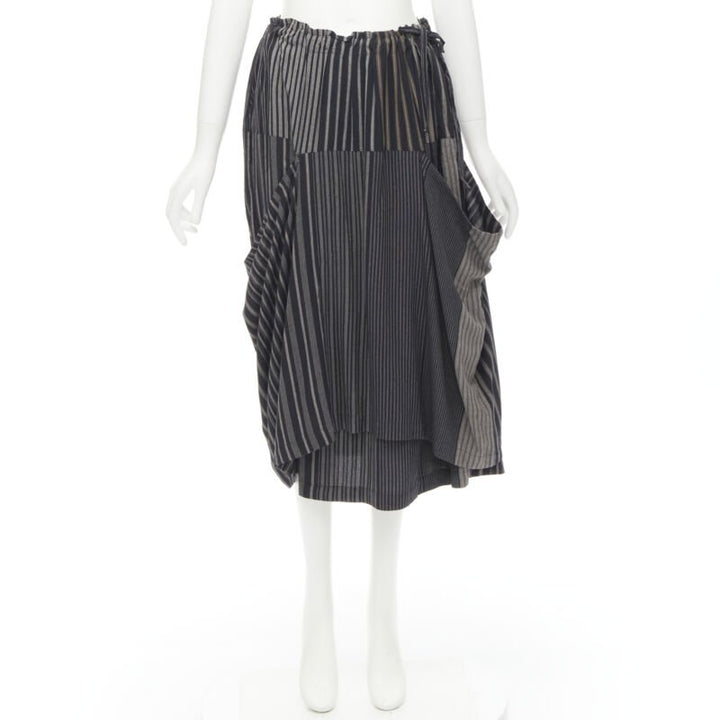 COMME DES GARCONS 1980's Vintage grey stripes deconstructed draped layered skirt