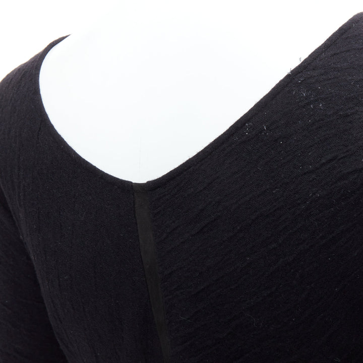 THE ROW black textured bateau neck cropped sleeve pullover top