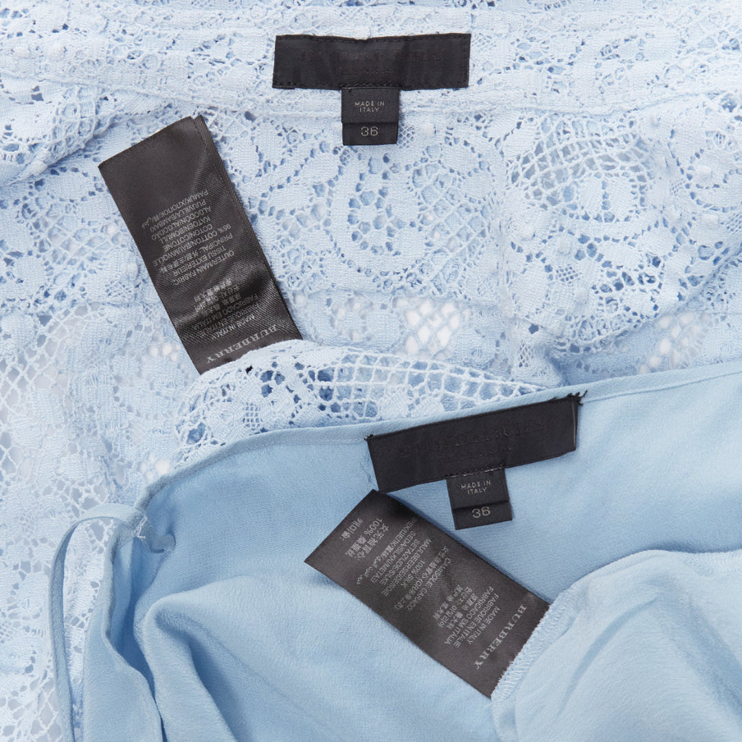 BURBERRY 2014 Runway baby blue floral lace short sleeve dress shirt IT36 XXS