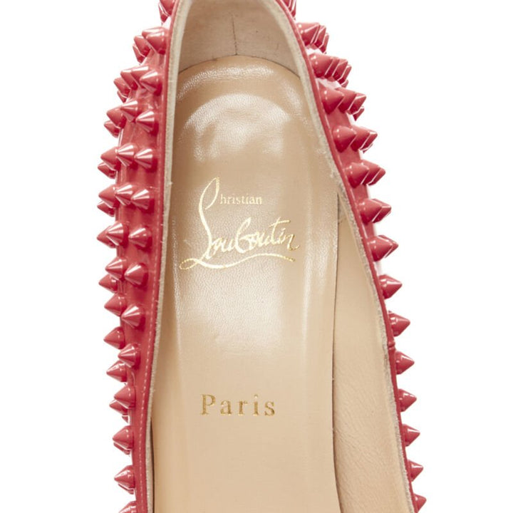 CHRISTIAN LOUBOUTIN pastel pink patent spike allover stud pigalle pump EU39.5