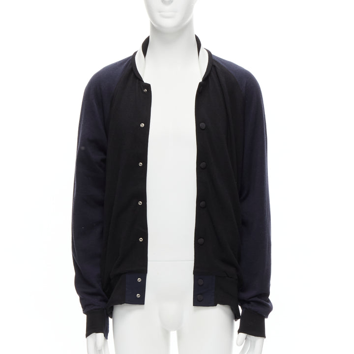 SACAI navy black cotton cashmere blend white raglan bomber JP2 M
