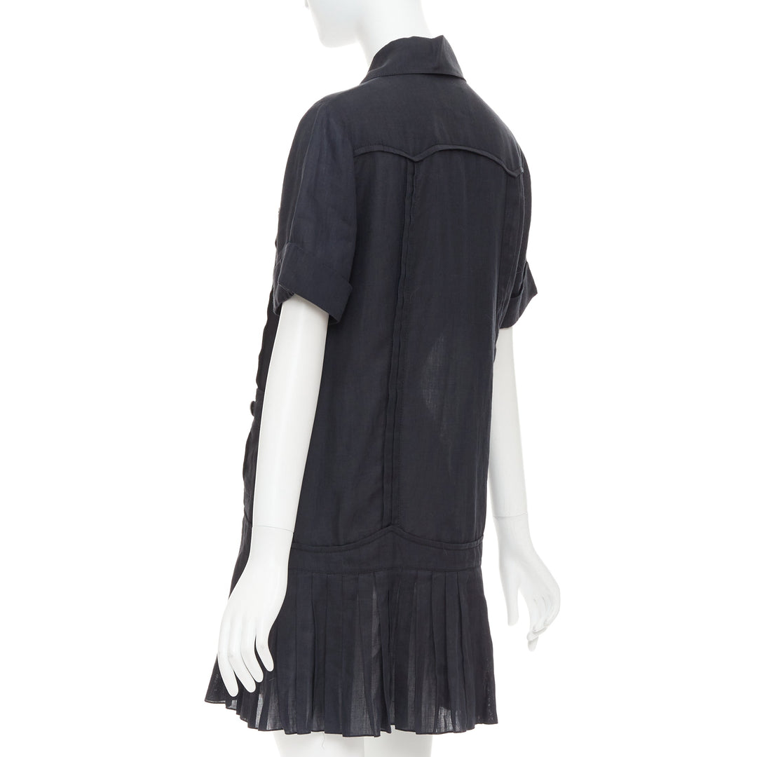 CHANEL Coco Cuba black ramie 4 pocket zip pleated mini dress FR34 XS