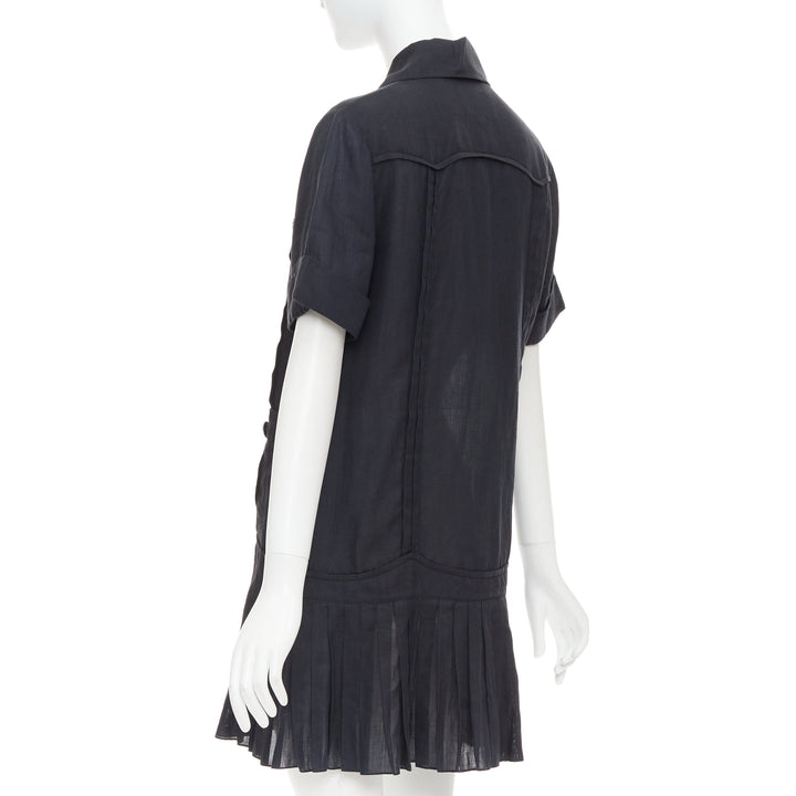 CHANEL Coco Cuba black ramie 4 pocket zip pleated mini dress FR34 XS