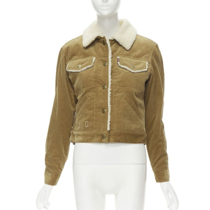 MARC JACOBS brown corduroy faux shearling lined trucker jacket XS