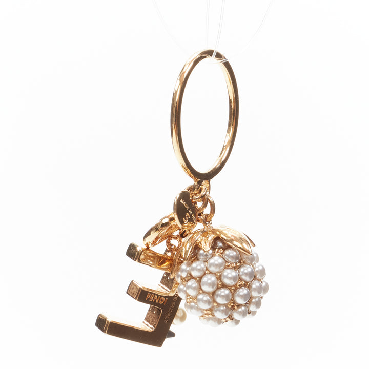 FENDI gold tone E alphabet pearl spike embellished berry charm ring