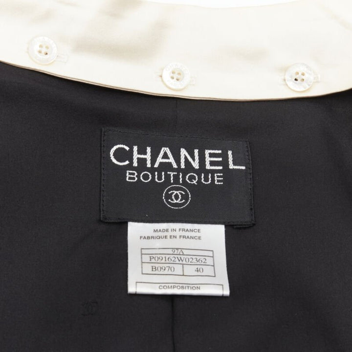 CHANEL 97A Vintage black wool CC pearl buttons panelled 4-pocket jacket FR40 M