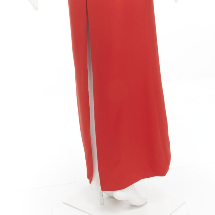 VERSACE 100% silk red gold Virtus V clasp one shoulder gown dress IT38 XS