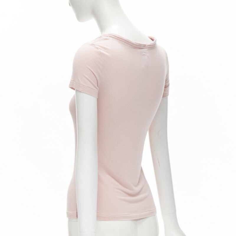 D&G DOLCE GABBANA Y2K pink logo I Love DG velvet trim V-neck tshirt IT40 XS