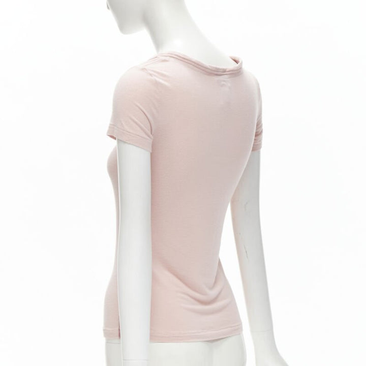 D&G DOLCE GABBANA Y2K pink logo I Love DG velvet trim V-neck tshirt IT40 XS