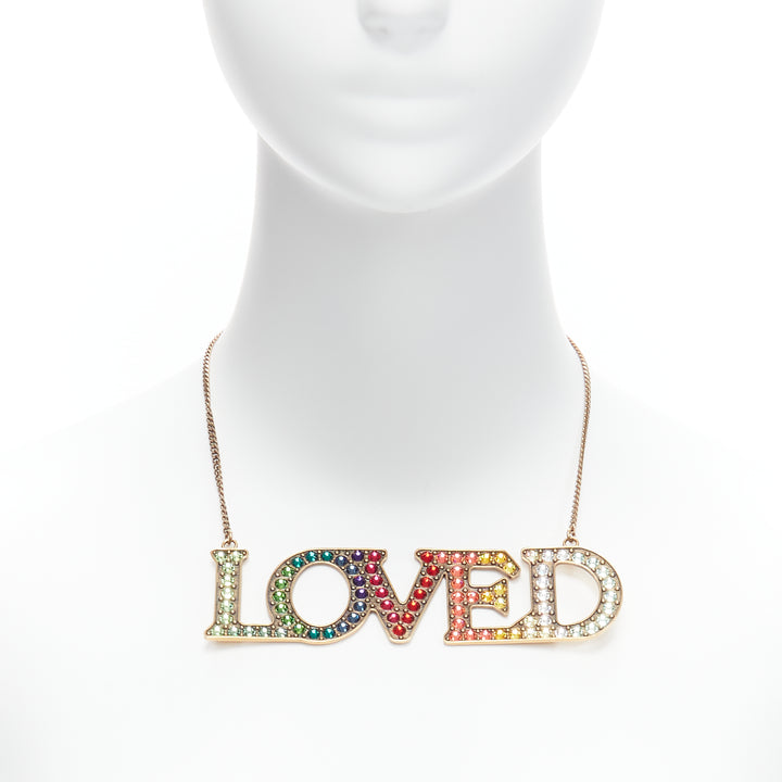 GUCCI Alessandro Michele LOVED rainbow gradient crystal pendent short necklace