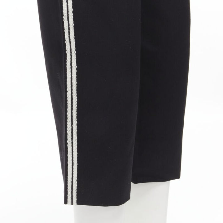 SAINT LAURENT white side braided trimming formal trousers S