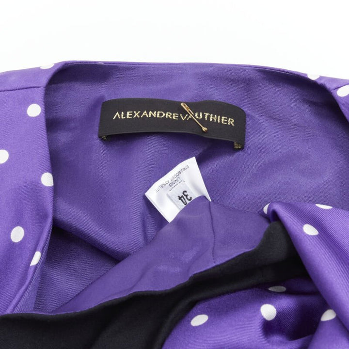 ALEXANDRE VAUTHIER Runway purple polka dot puff shoulder wrapped dress FR34 XS