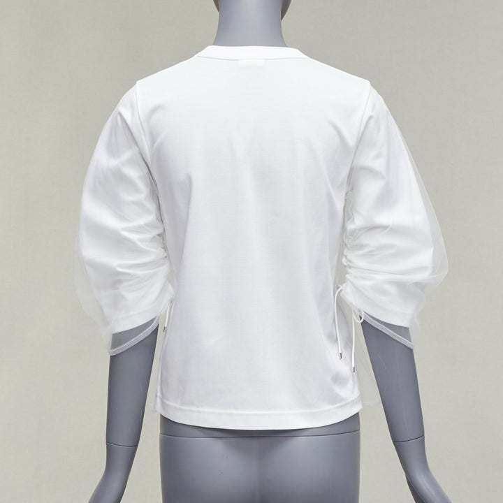 NOIR KEI NINOMIYA 2018 white cotton tulle overlay ruched sleeve tshirt XS