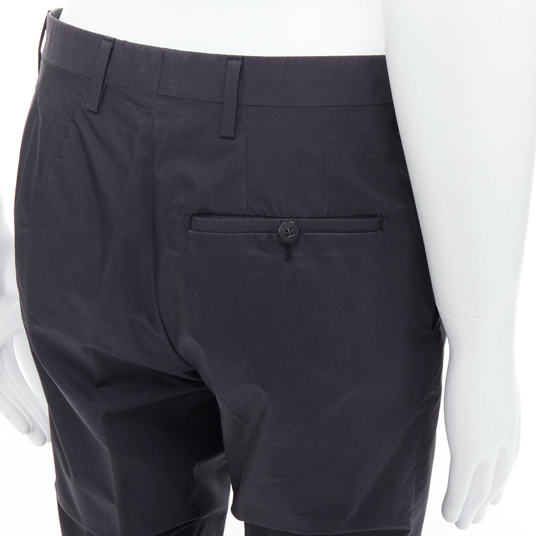 LANVIN black wool blend crepe concealed fly tapered trousers FR44 XS