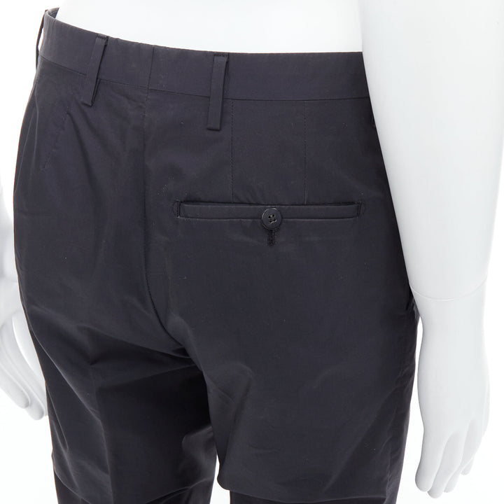 LANVIN black wool blend crepe concealed fly tapered trousers FR44 XS