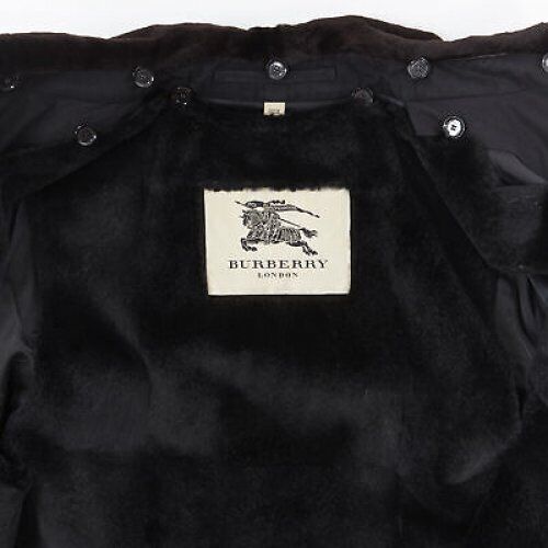 BURBERRY PRORSUM black cotton removable rabbit fur lining ostrich belt trench L
