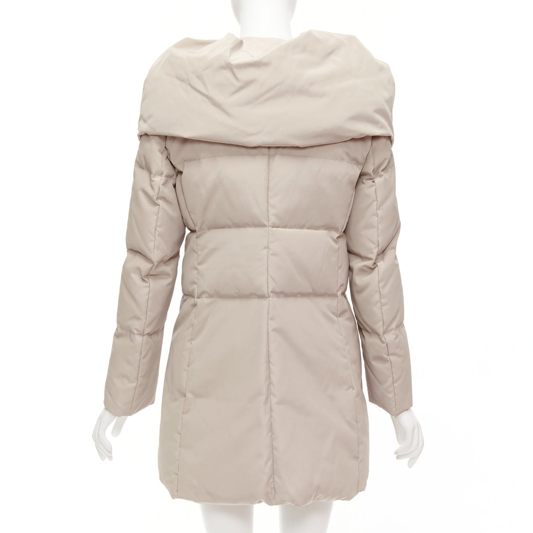 MAX & CO Caldo beige bateau foldover collar fitted long puffer coat IT42 M