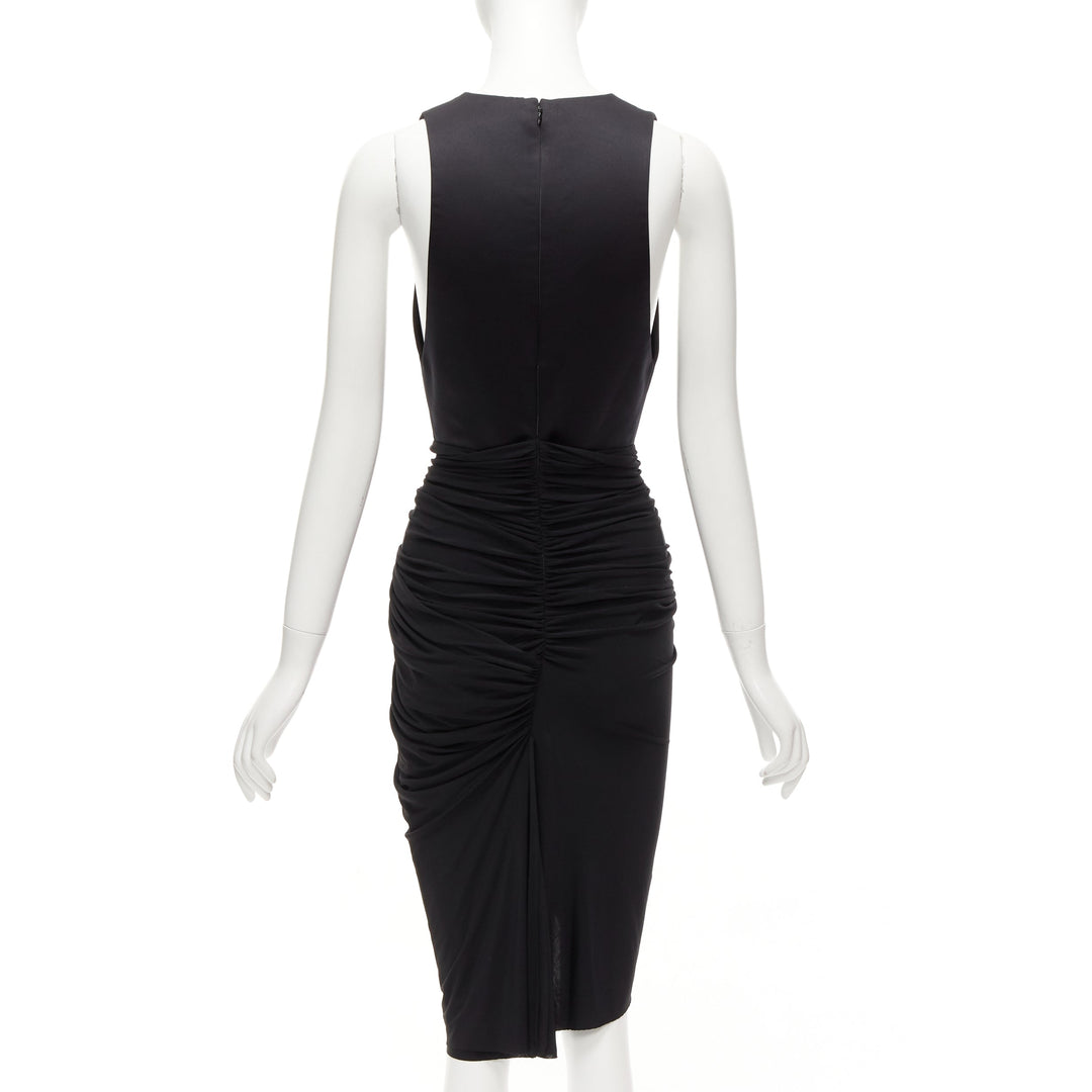 ALEXANDER WANG black front drape vneck silk lined knee codycon dress US4 S