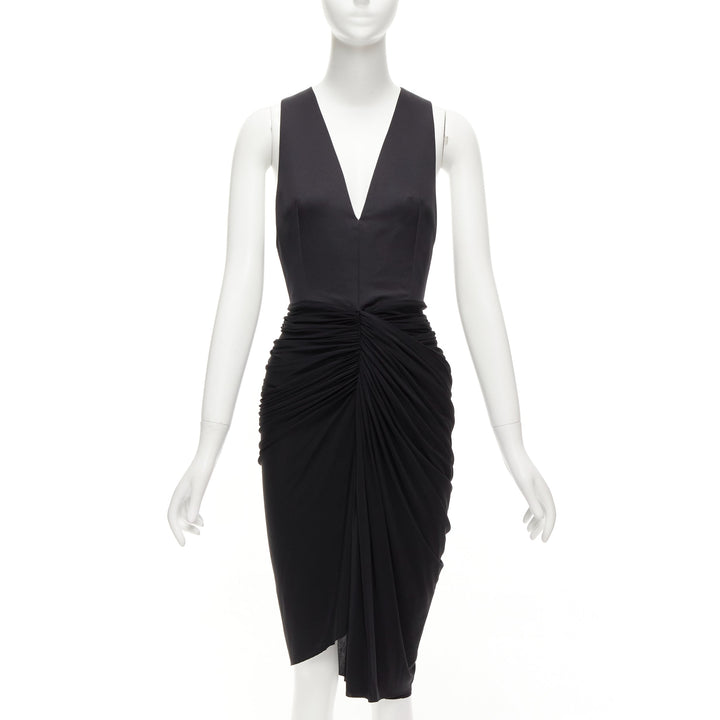 ALEXANDER WANG black front drape vneck silk lined knee codycon dress US4 S