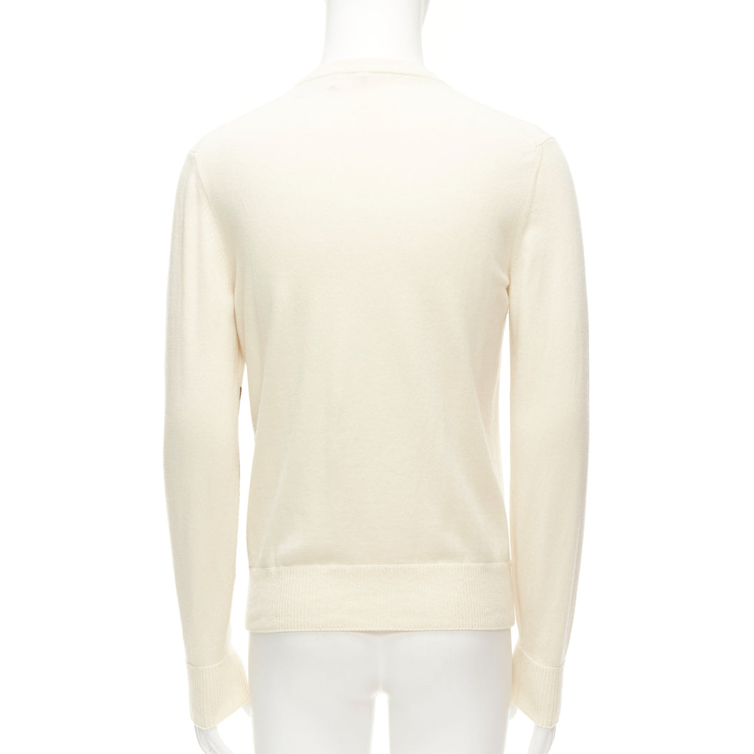 LORO PIANA 100% cashmere cream brown abstract graphic sweater IT48 M