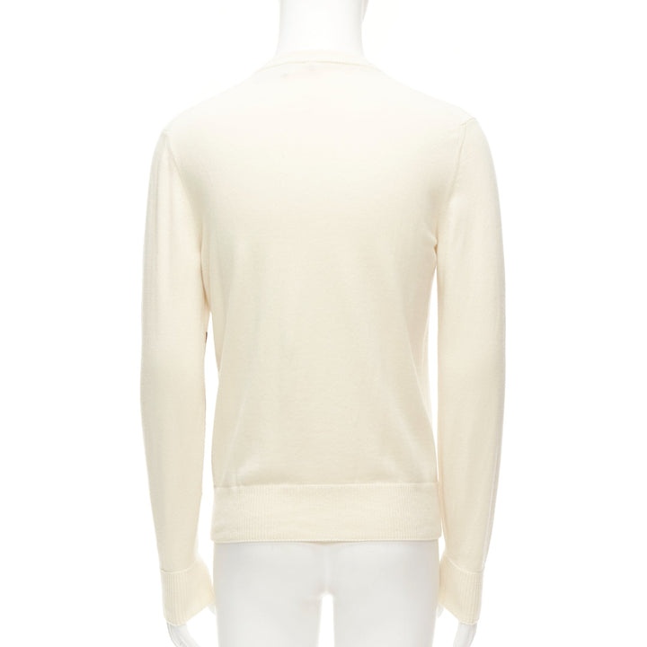 LORO PIANA 100% cashmere cream brown abstract graphic sweater IT48 M