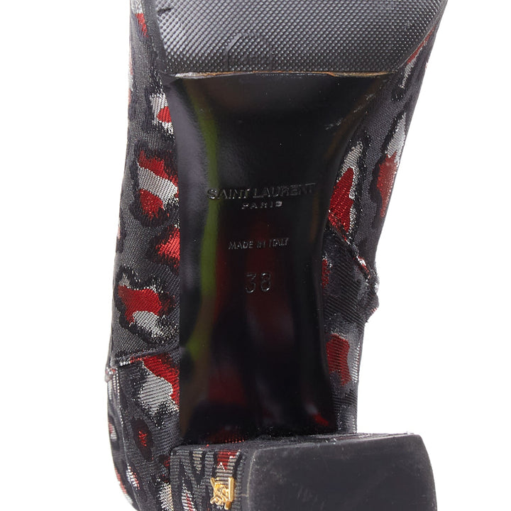 SAINT LAURENT silver red black jacquard YSL gold logo booties EU38